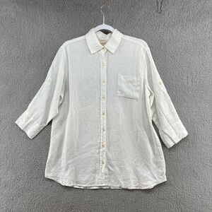 Isabella Bird 100% linen button up tunic blouse size Large white lagenlook beach